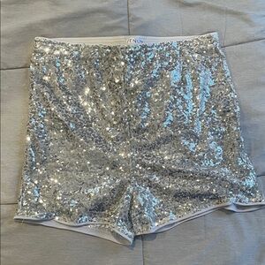 VENUS Silver Sequin High Waist Shorts